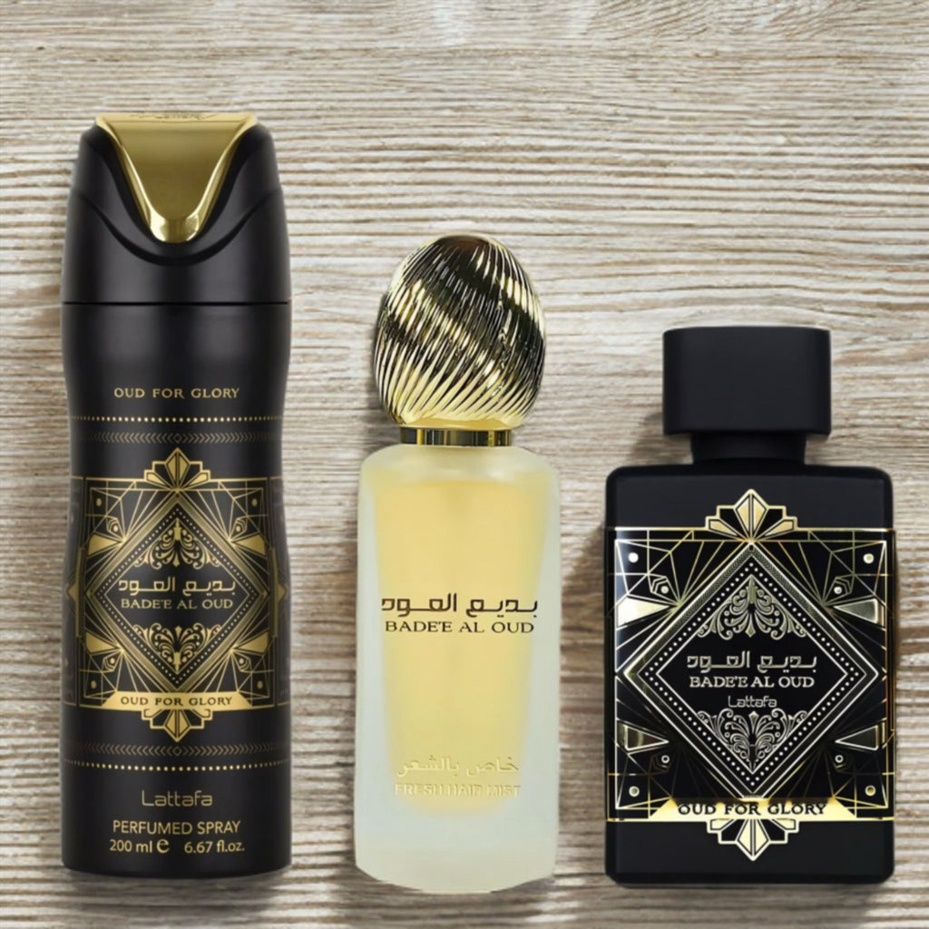 Lattafa Oud for Glory (Bade’e Al Oud) – 3-Piece Gift Set